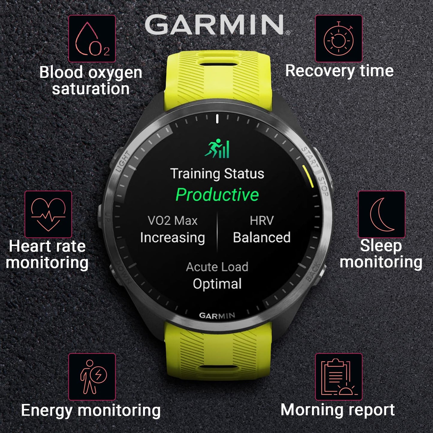 Wearable4U - Garmin Forerunner 965 Premium Gps Running And Triathlon 47 Mm Smartwatch With Amoled Touchscreen Display, Carbon Gr