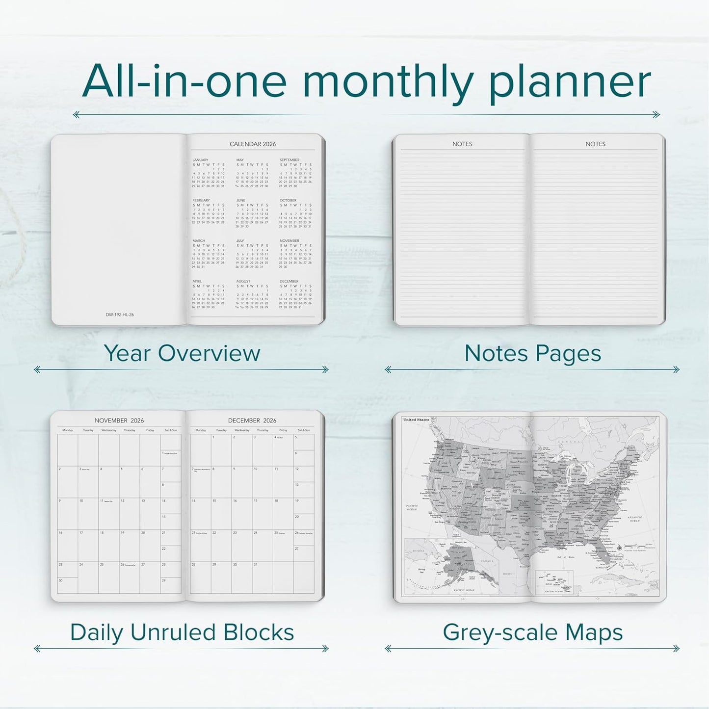 Harbor Desk Weekly Monthly Planner 2025-2026 - Calendar Planner and Notebook, Durable Faux Leather, 192 Pages, Softcover & Book Bound - Cambridge Red - 8x5.5"