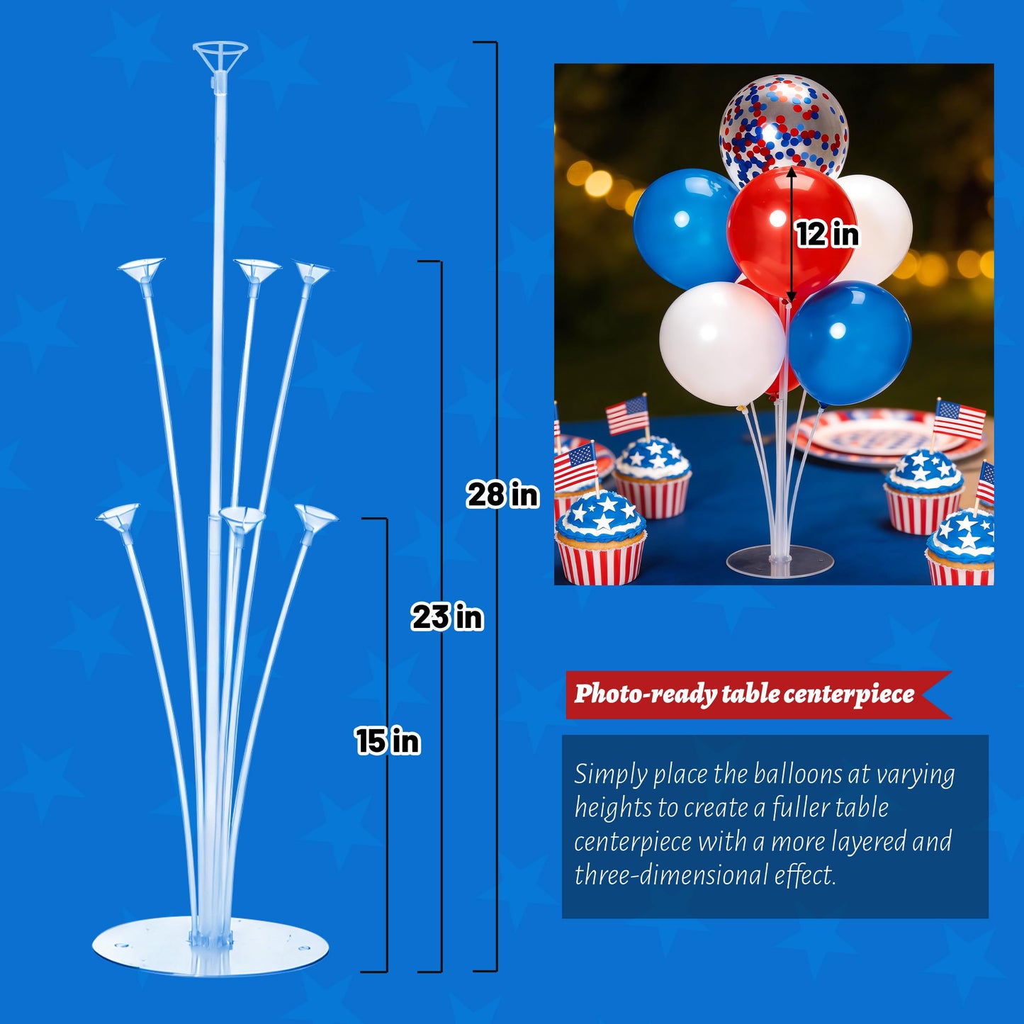 JOYYPOP 4th of July Balloon Centerpieces for Tables 4 Sets Balloon Stand Kit with 40 Red White Blue Confetti Balloons Patriotic 250th Anniversary Independence Day Table Decorations