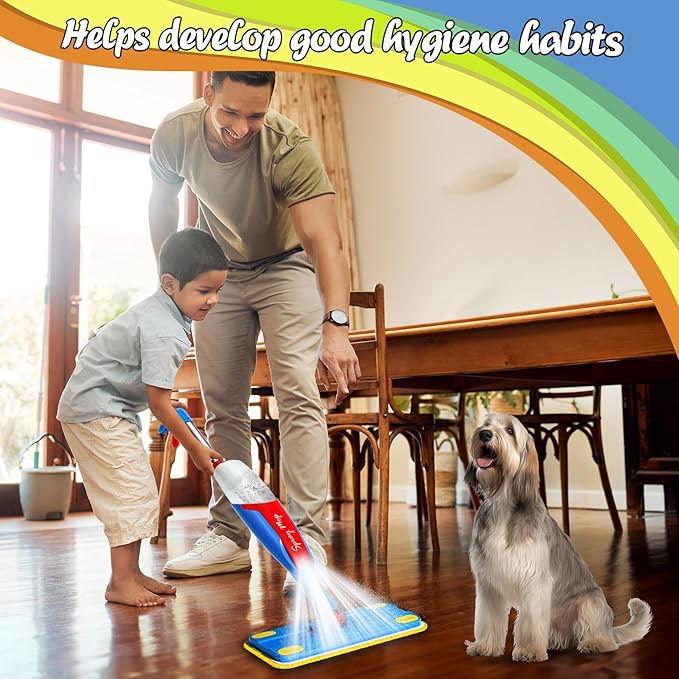 Kids Mop Cleaning Toy Set, Mini Size Mop for Kids, Toddlers Small Spray Mop Really Works, Montessori Toys Educational and Pretend Play Toy Gift for Toddlers Boys Girls