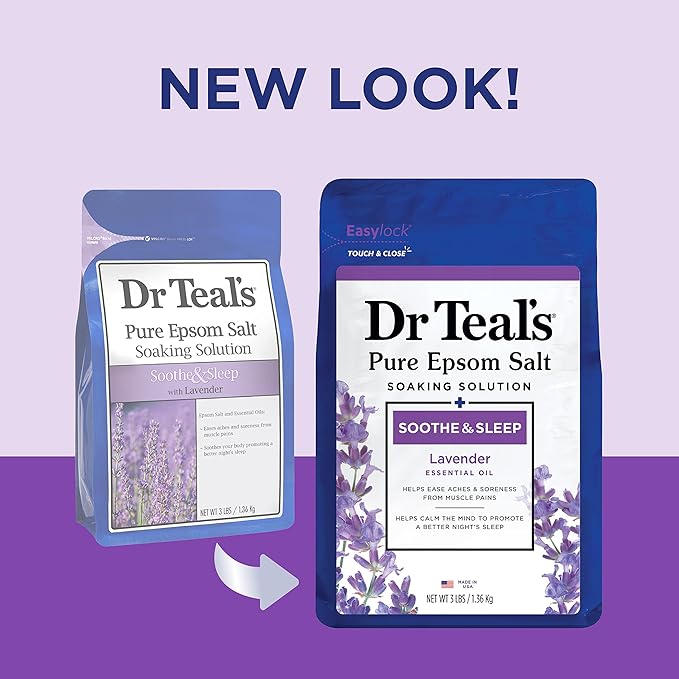 Dr Teal's Epsom Salt, Lavender, 3lbs, Pack of 2 | Soothe & Sleep | Soaking Solution