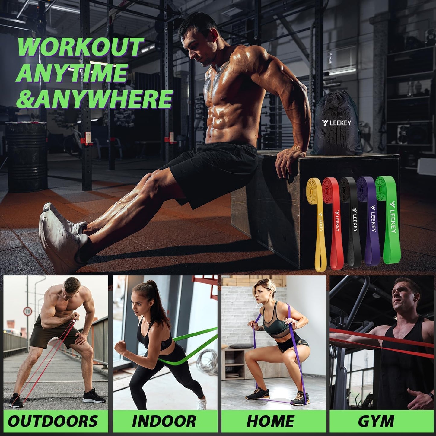 LEEKEY Resistance Bands, Exercise Bands with Handles,Pull Up Assist Bands - Band Set with Door Anchor - Bands for Working Out,Band for Men and Women Fitness Training,Home Workouts