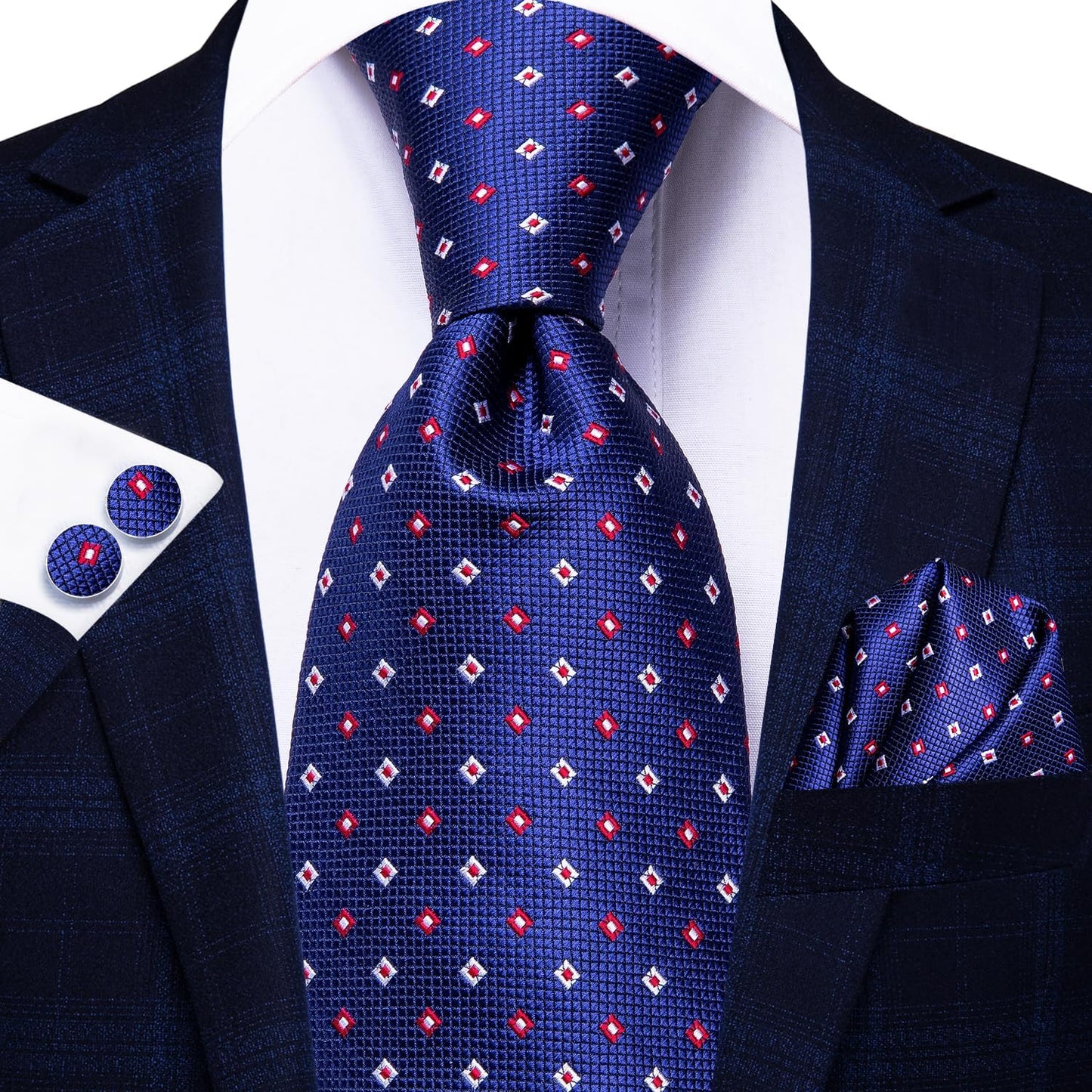 Hi-Tie Men 63inches Tie Set Extra Long Necktie Paisley Tie Pocket Suqare Cufflinks Big and Tall Men Tie