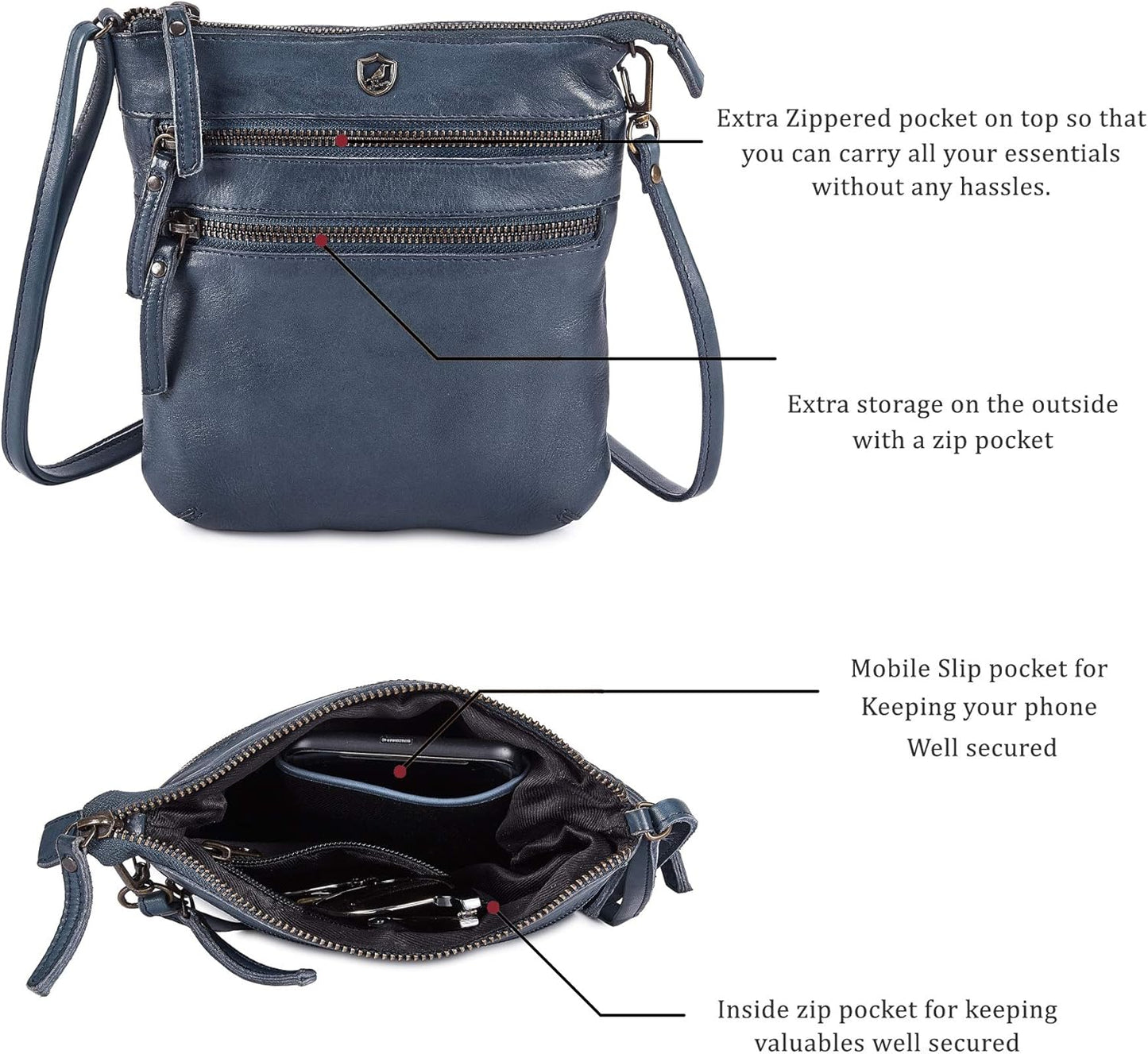 Crossbody Sling Bag for Women Small Real Leather Purse Vintage Travel Crossover Shoulder Bag Handmade