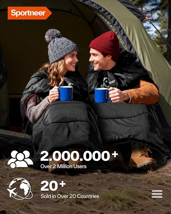 Sportneer 0 Degree Wearable Sleeping Bag for Adults & Kids – Walkable with Arm Zippers, Waterproof & Warm, Compact for Camping, Stadiums, Travel, Backpacking & Car Use