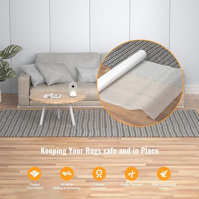 Silicone Non-Slip Rug Pad, Anti Skid Thin Area Rug Pad Gripper, Under Carpet Rug Mats for Hardwood Surface Floors, Keep Rugs in Place-4x6 Ft