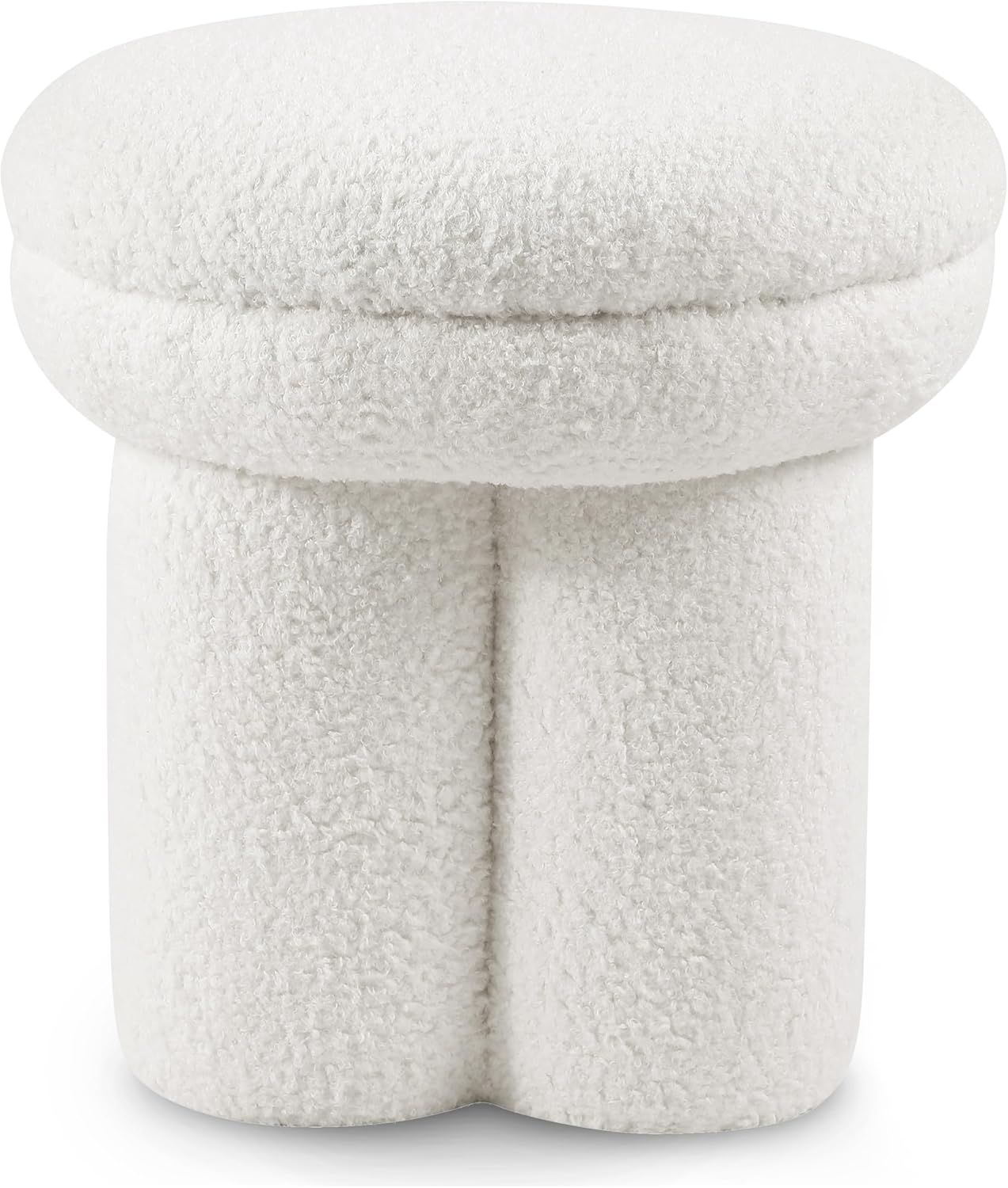 Furniture of America Rami Modern 18-inch Mushroom-Shape Upholstered Ottoman with Tri-Pillar Pedestal, Vanity Stool Chair, Small Foot Stool for Bedroom, Living Room, Entryway, Beige