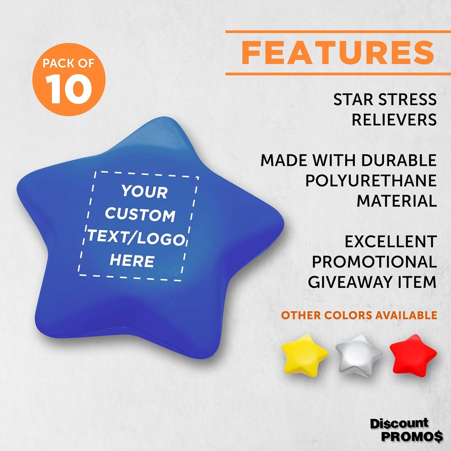 DISCOUNT PROMOS Custom Star Squeeze Balls Set of 10, Pesonalized Bulk Pack - Perfect for Promotional Giveaways - Blue