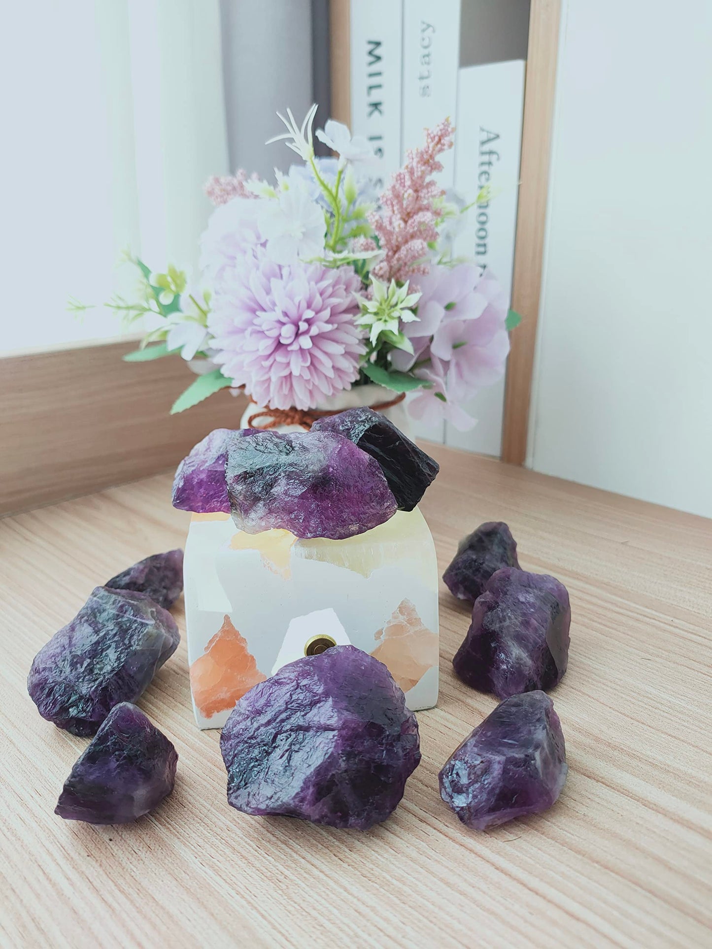 1 lb Rough Crystals Bulk Raw Amethyst Quartz Healing Stones for Tumbling, Wire Wrapping, Wicca Reiki,Meditation