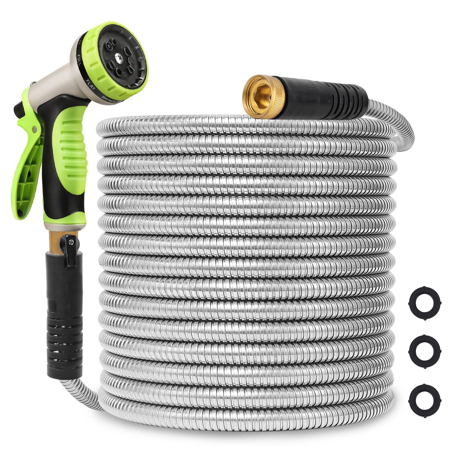 Svansea Metal Garden Hose 75ft Stainless Steel Hose Heavy Duty Flexible Water Hose with 10 Way Spray Nozzle 3/4 Solid Brass Fittings-Outdoor Yard Lightweight No Kink Leak Resistant Water Pipe