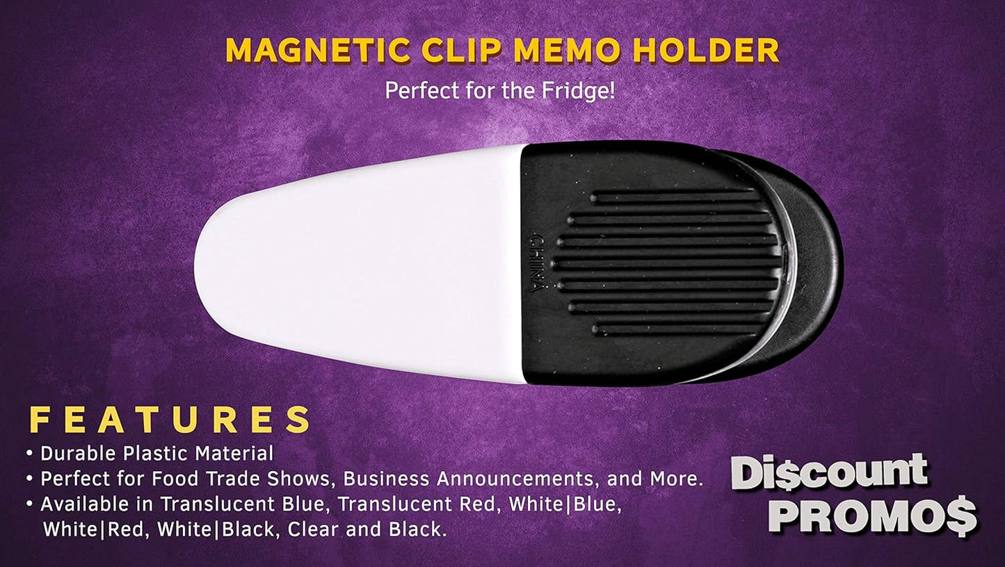10 Magnetic Memo Holders Set - Large Clip, Plastic - White Black
