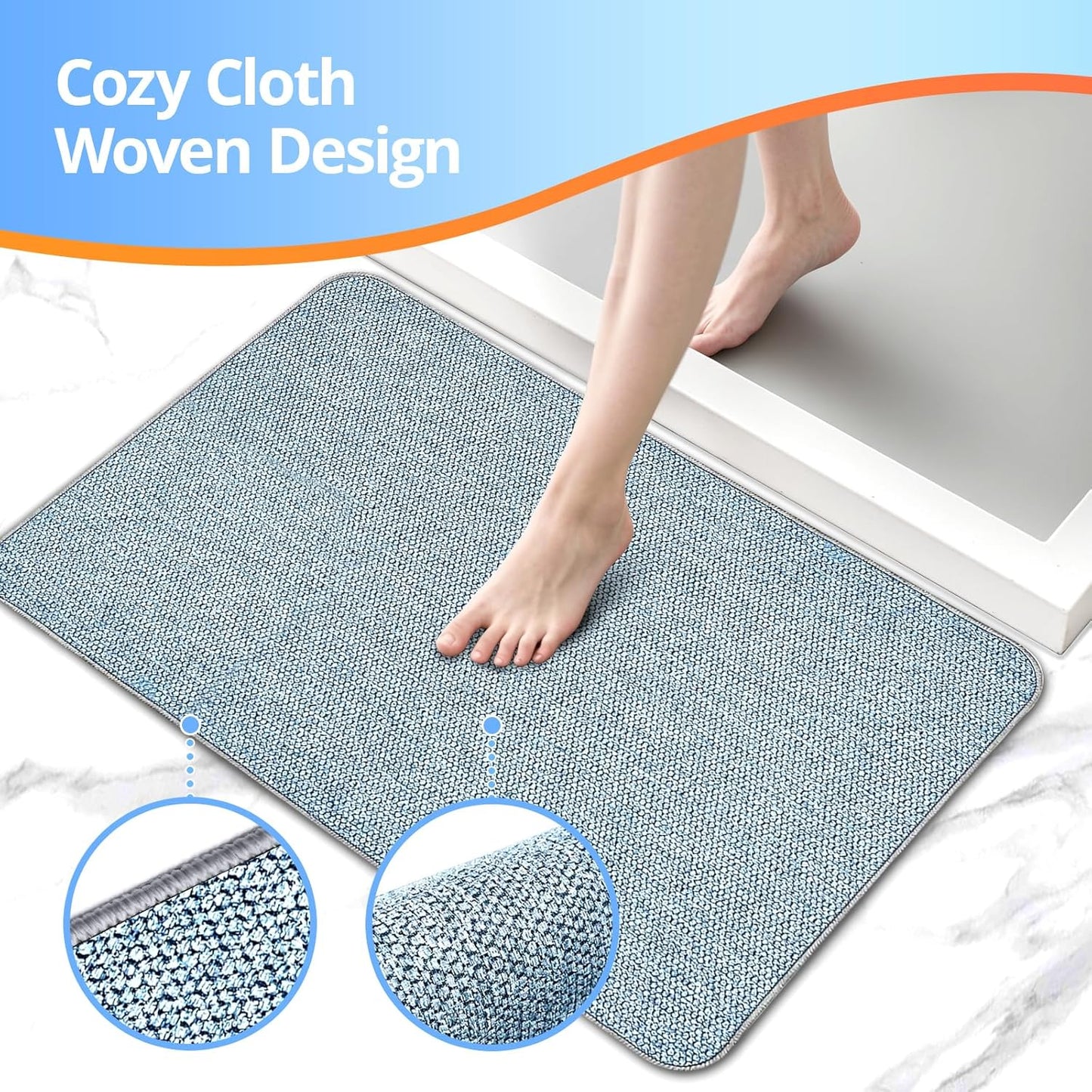 Upgraded Bathroom Rugs 24x36Inch, Thin Bath Mat with Rubber Backing Non-Slip, Absorbent,Quick Dry Machine Washable, Home Decor Accessories Cozy Cloth Bathroom Mat fit Under Door/Sink/Tub/Shower-Blue