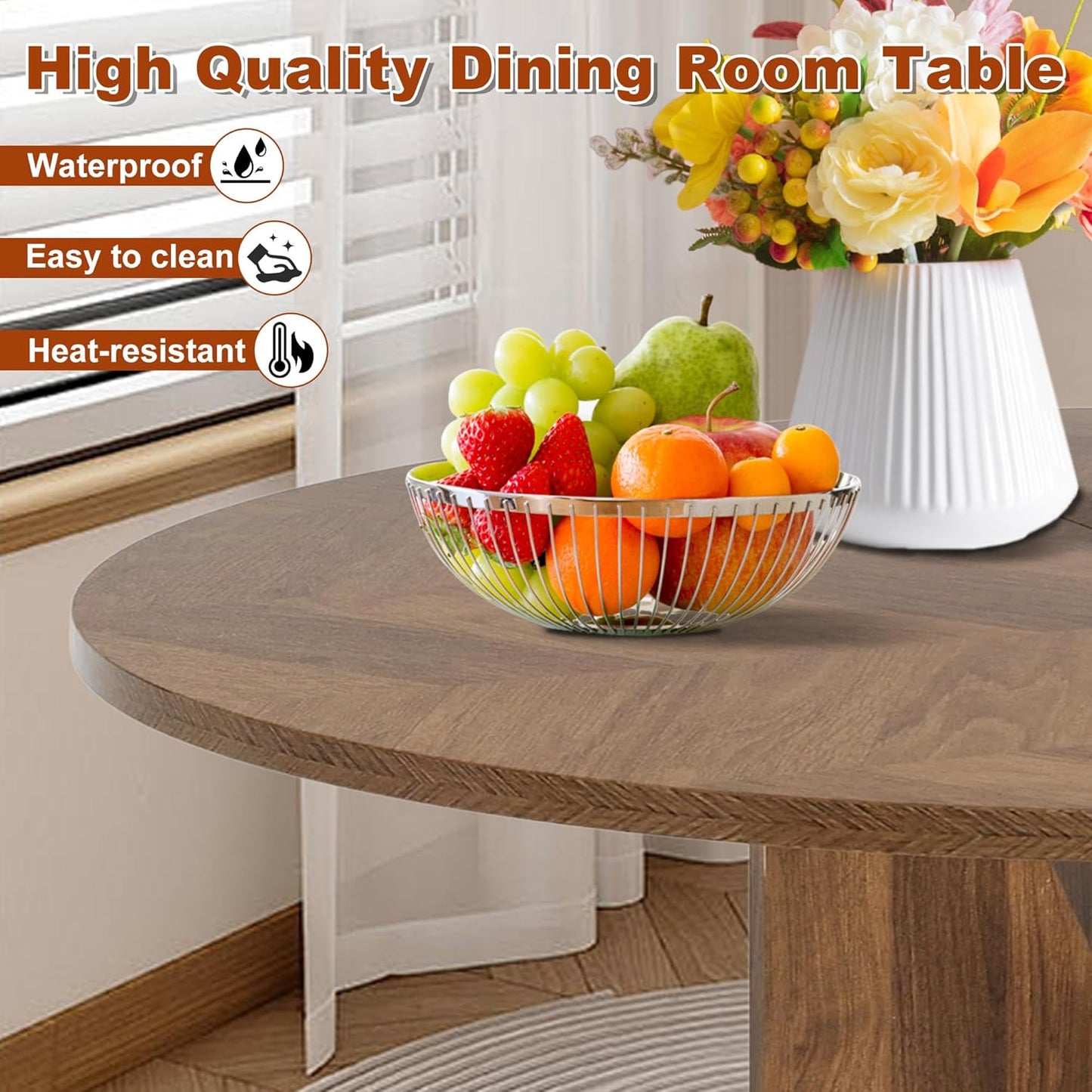 Round Dining Table for 4, 39 Inch Small Dinner Table Farmhouse Wooden Circle Kitchen Tables with Cross Base for Dining Room, Kitchen, Living Room, Brown