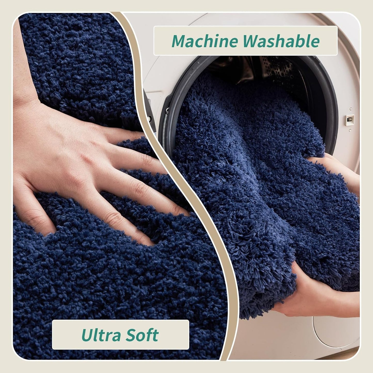 Bathroom Runner Rug 24x59 Navy Non Slip Fluffy Long Bath Mat for Bathroom Floor Washable Plush Luxury Bath Rug for Tub Absorbent Shower Sink Mat Bedside Rug