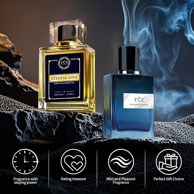Ycz Cologne for Men Set, 1.7oz(50ml) Bottled Pioneers and Midnight Men Perfume, Spicy Wood Citrus Lemon Lasting Fragrance, Elegant Sleek Bottle Design for Christmas Gifts Ideal