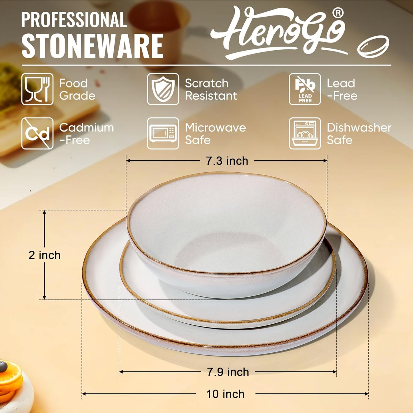 Herogo 18 Piece Stoneware Dinnerware Sets for 6, Plates and Bowls Dinner Dish Set, Irregular Handmade Dinning Ware Dishware for Home Kitchen, Microwave & Dishwasher Safe, Pearl White