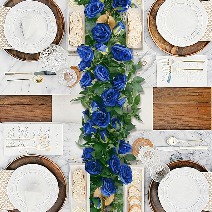 U'Artlines 3 Pack Artificial Royal Blue Rose Vines Floral Garlands Total 19.5 Ft Fake Vine Silk Flower Garland for Indoor Outdoor Home Wedding Arch Garden Wall Decoration