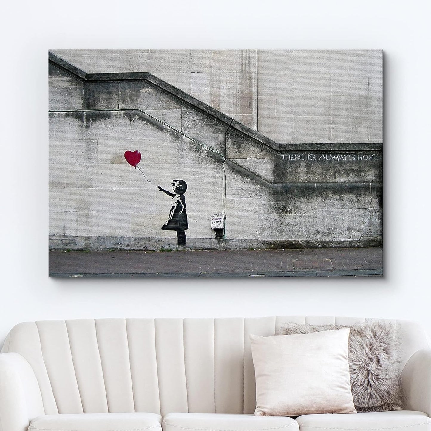 wall26 Canvas Print Wall Art Banksy There is Always Hope Girl with Balloon Graffiti & Street Art Pop Culture Illustrations Pop Art Bohemian Multicolor Dark for Living Room, Bedroom, Office - 32"x48"
