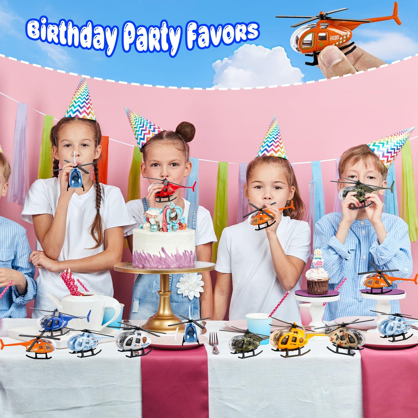 24 Pack Diecast Helicopters Small Police Fire Engineering Military Helicopter Model Toy with Spinning Propellers for Kids Birthday Children's Day Gifts Classroom Rewards
