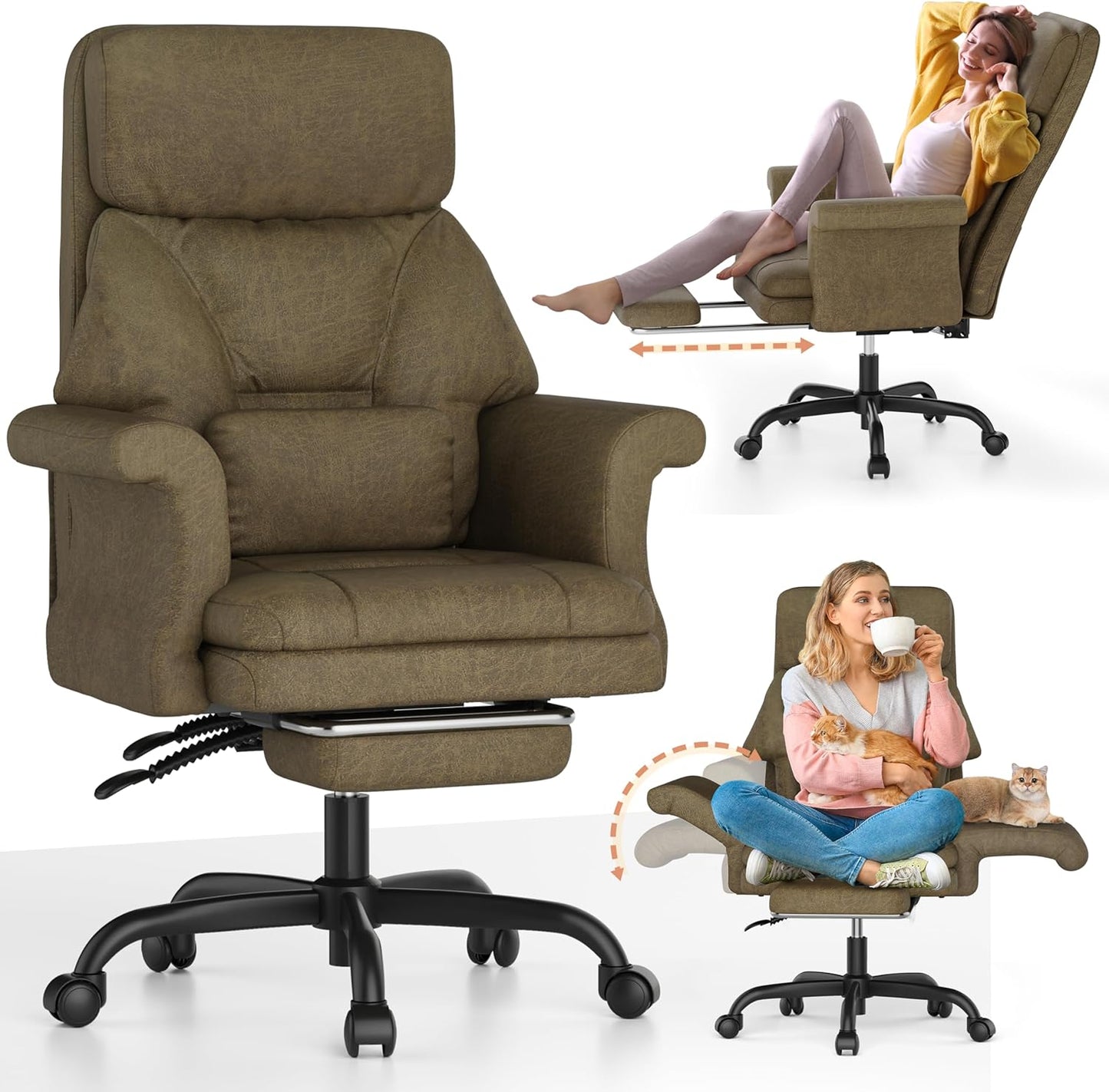 ELABEST C39 Cross Legged Office Chair with Footrest & Convertible Armrests - Pet-Friendly XL Home Desk Chair, Ergonomic Recliner with Lumbar Pillow, Criss Cross Design, Big and Tall Executive Chair