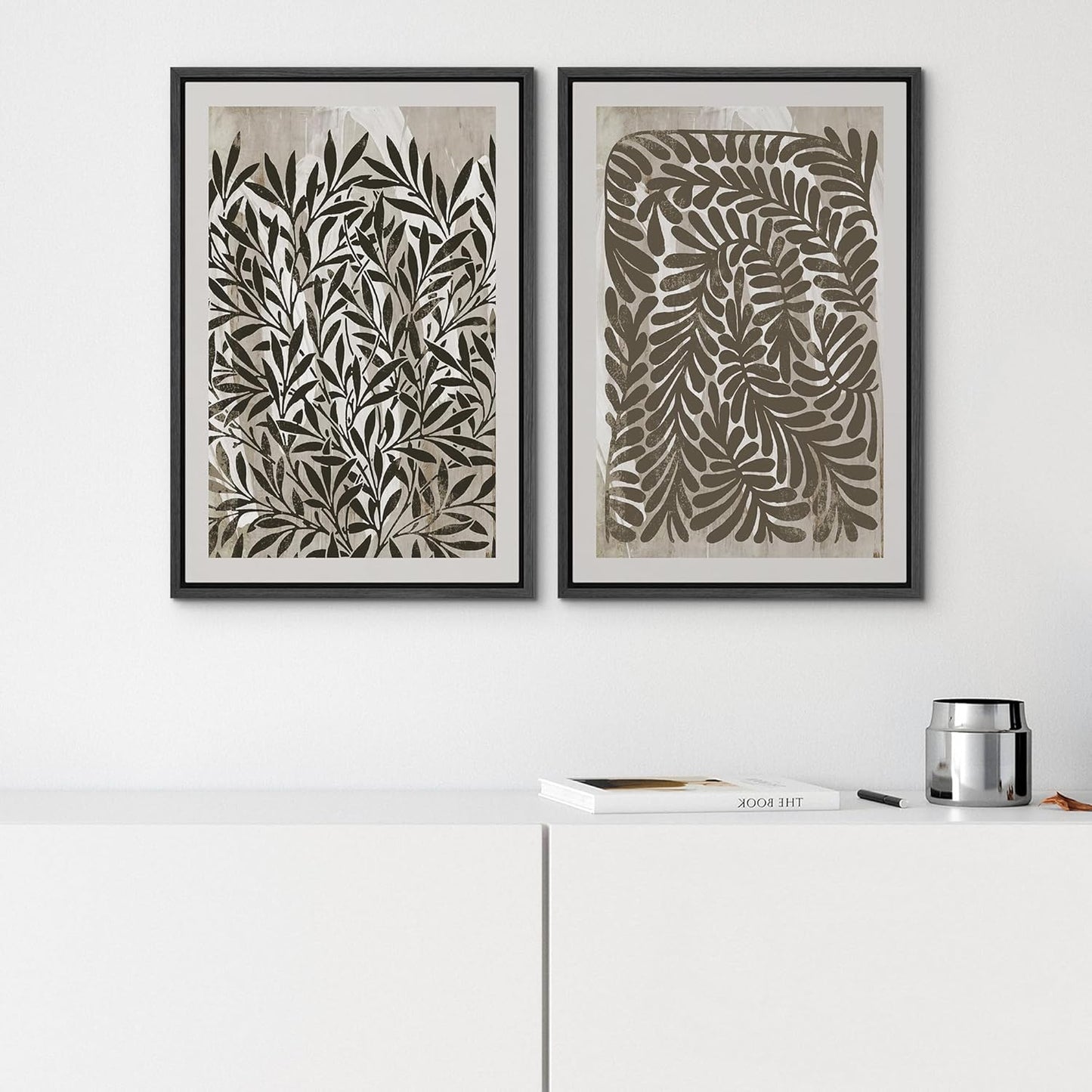 SIGNWIN Framed Canvas Print Wall Art Modern Botanical Abstract Black and Beige Leaf Illustrations Decorative for Living Room, Bedroom, Office - 16"x24"x2 Black