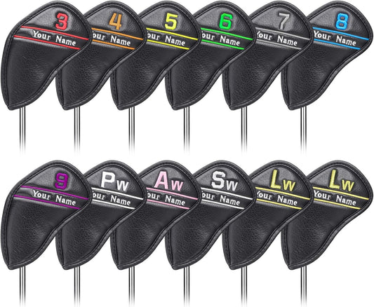CRAFTSMAN GOLF 12pcs or 1pc Black Leather Golf Iron Head Covers Set Headcover Colorful Number Embroideried for Callaway Ping Taylormade Cobra Also Custom Version w/Your Name