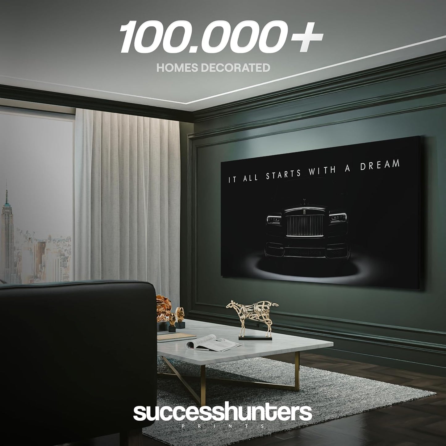 Motivational Wall Art for Office, Super Car Art Canvas, Inspirational Automotive Decor for Rolls-Royce Cullinan Black Badge Lovers, Motivational Wall Decor for Home, Car Poster (24" x 48" in)