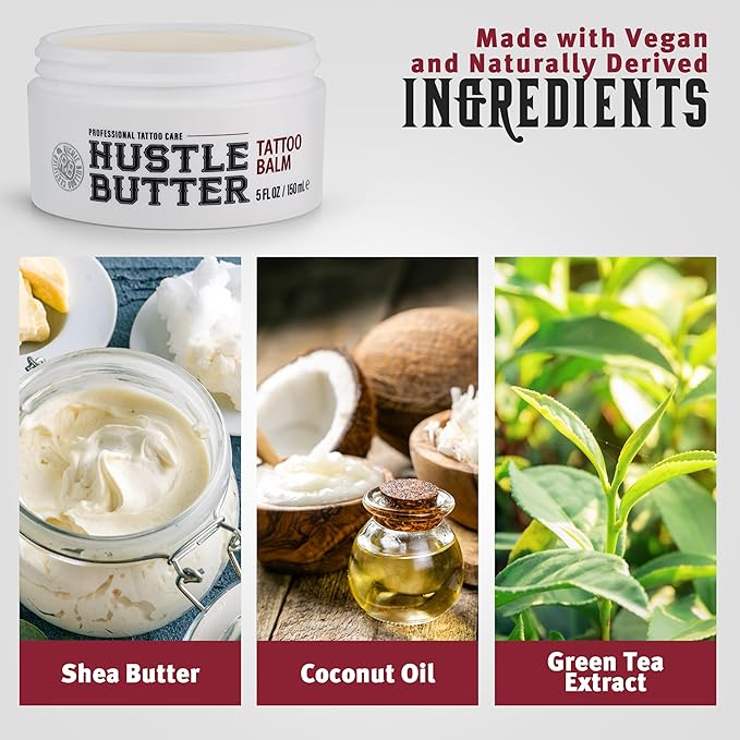 Hustle Butter Deluxe – Tattoo Butter for Before, During, and After the Tattoo Process – Soothing Lubrication – 100% Vegan Replacement for Petroleum-Based Products – 5 oz (2 Pack)