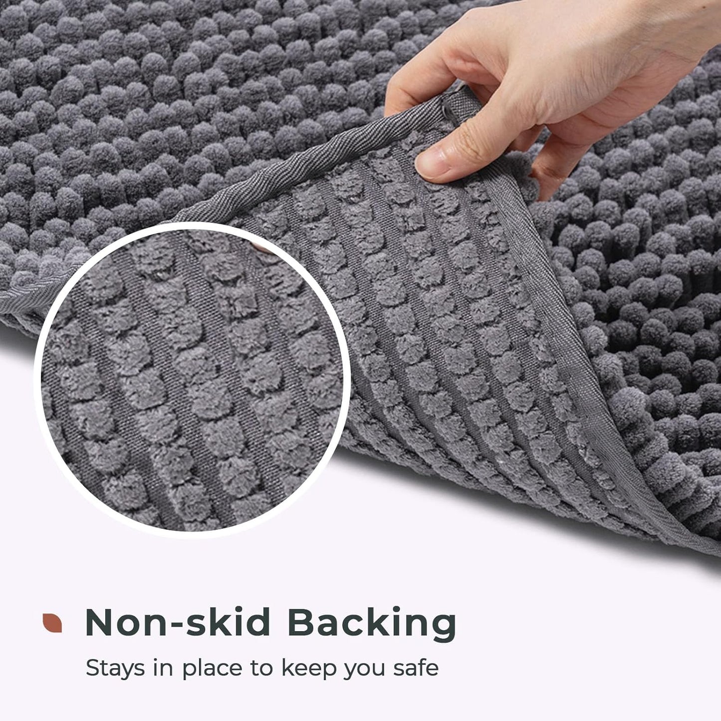 FRESHMINT Chenille Bathroom Rugs Mat 24"x17", Non-Slip Bath Mat for Bathroom Floor & Bathtub, Washable Soft Shower Shag Bath Rugs, Durable Fluffy Thick Water Absorbent Microfiber Shower Mat, Gray