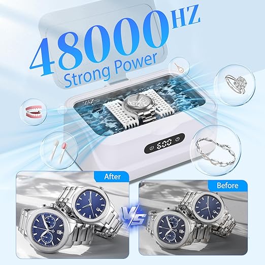 Ultrasonic Jewelry Cleaner: 48Khz Ring Cleaner Ultrasonic Machine with Digital Timer, 4 Cleaning Modes, 24W Sonic Cleaner for Jewelry, Glasses, Retainer, Watch Strap, Home & Travel Use, 13.5oz