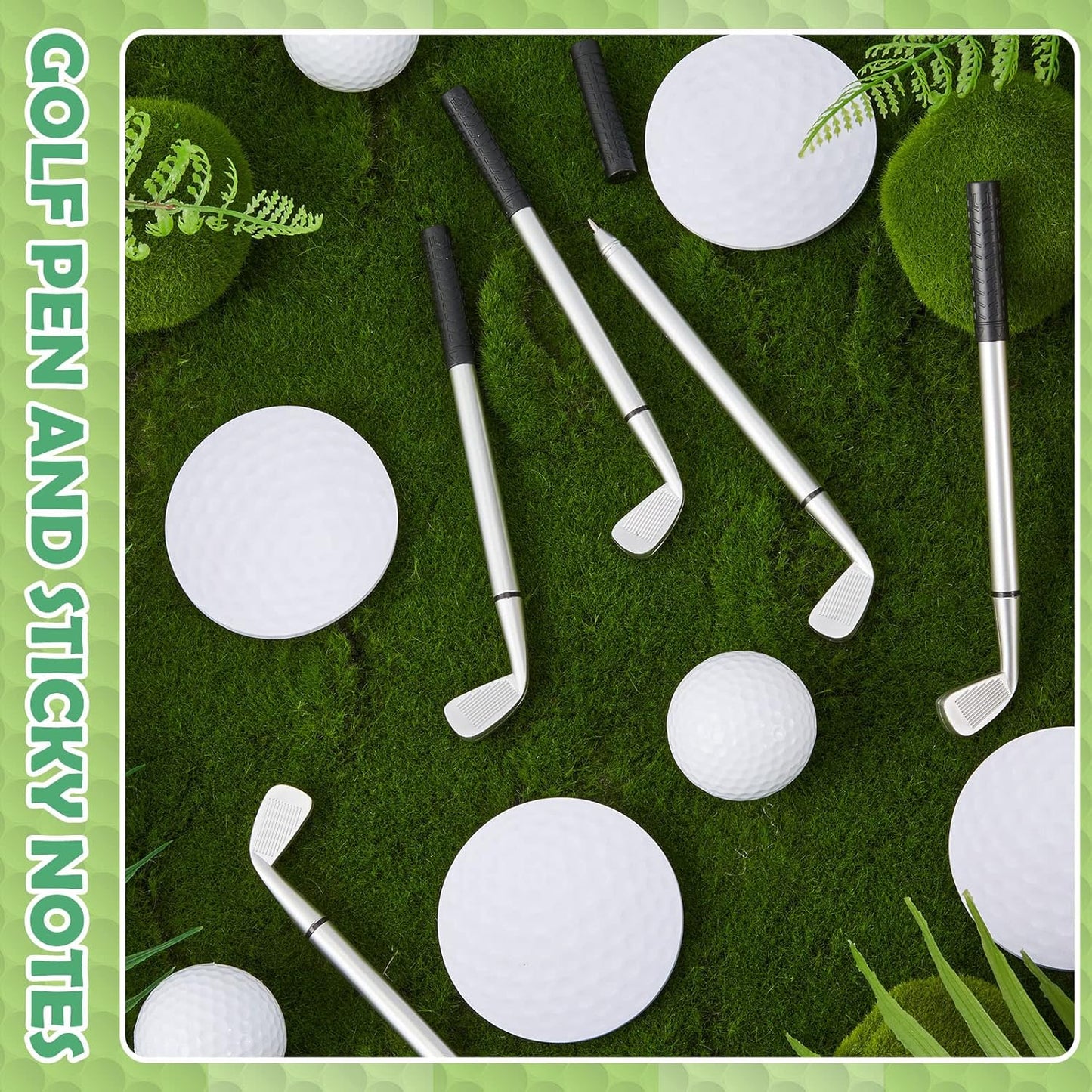 Estune 24 Pack Golf Ballpoint Pen and Sticky Notes Cool Golf Party Favors Mini Decorative Funny Sports Golfing Club Props Black Gel Ink for Office Coworkers Stationery Gift Supply