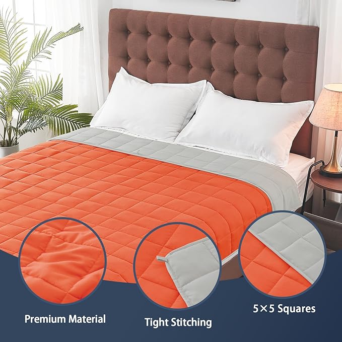 yescool Weighted Blanket for Adults (10 lbs, 48" x 72", Orange) Cooling Heavy Blanket for Sleeping Perfect for 90-110 lbs, Twin Size Breathable Blanket with Premium Glass Bead, Machine Washable