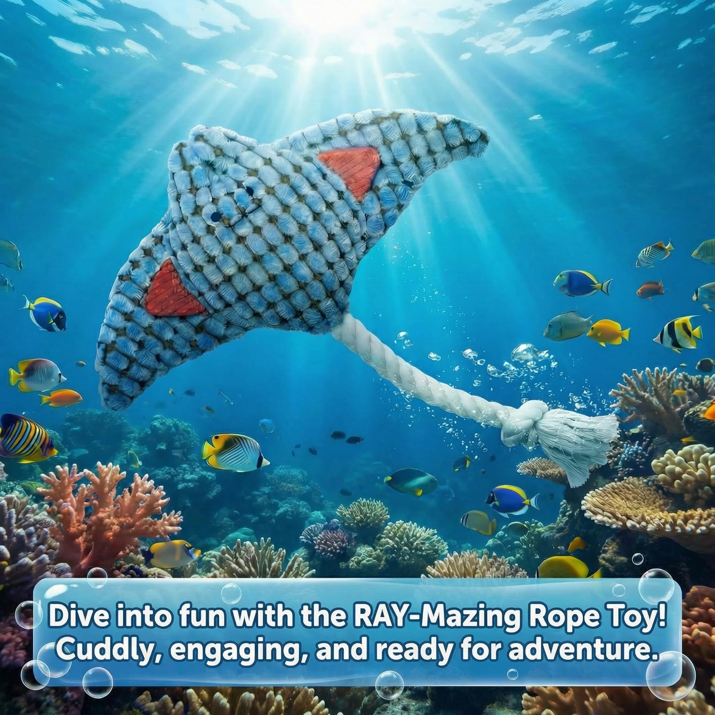 Paw-FECT Piece Stingray/Manta Ray Rope Plush Dog Toy, Soft Durable Material for Chewers, Made with High Resilience Cotton, for All Breeds of Dogs