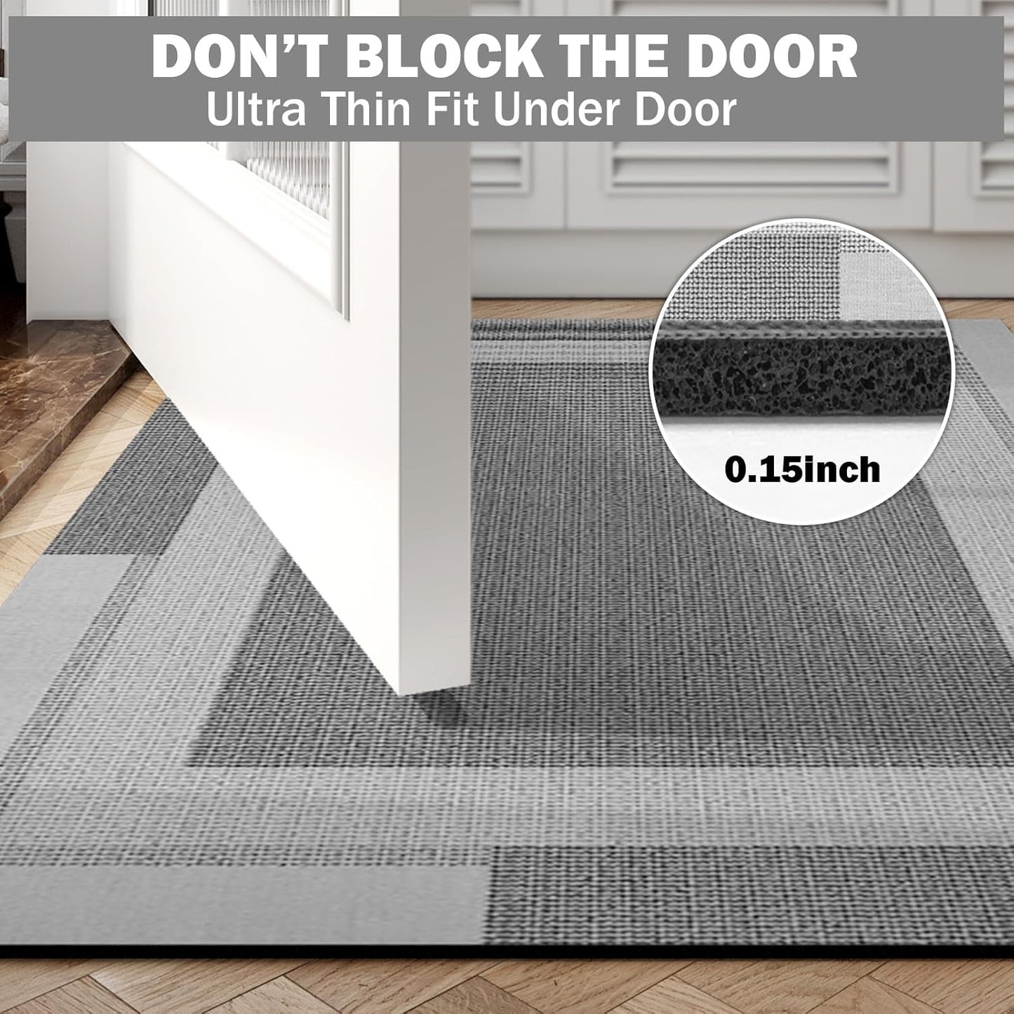 Non Slip Bath Mat, Rubber Backing Ultra Thin Bathroom Rugs Fit Under Door Quick Dry Super Absorbent Washable Bath Rug Shower Mat for Bathroom Floor Bathtub Shower Sink, Easy Care Gray 20"x 32"