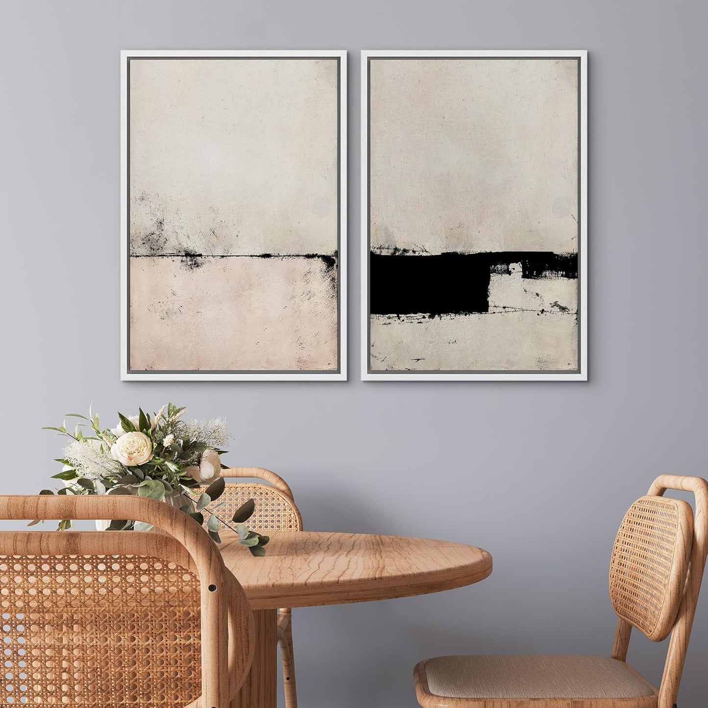 SIGNWIN Framed Canvas Print Wall Art Set Pastel Industrial Grunge Landscape Abstract Shapes Illustrations Minimal Decorative Nordic Relax/Zen for Living Room, Bedroom, Office - 24"x36"x2 White