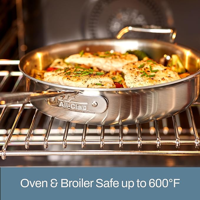 All-Clad D5 5-Ply Brushed Stainless Steel Fry Pan 8 Inch Induction Oven Broiler Safe 600F Pots and Pans, Cookware Silver