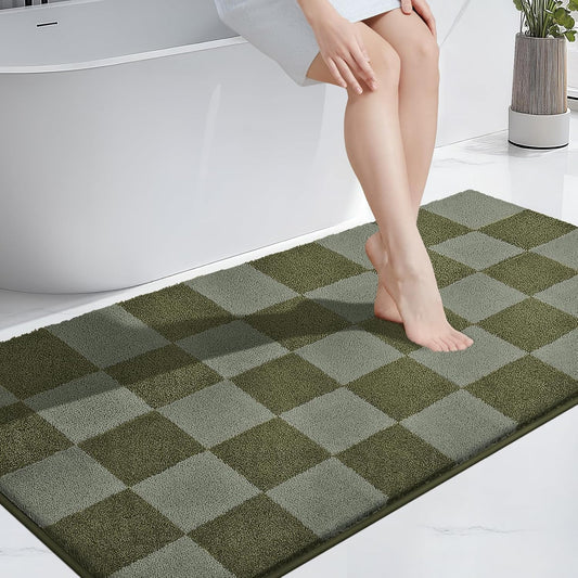 PURRUGS Bathroom Rug Non-Slip Machine Washable 30" x 60", Super Absorbent and Quick-Dry Bath Mat, Extra Soft and Plush Bath Rug for Shower, Bathtub and Sink, Sage Green & Olive Green