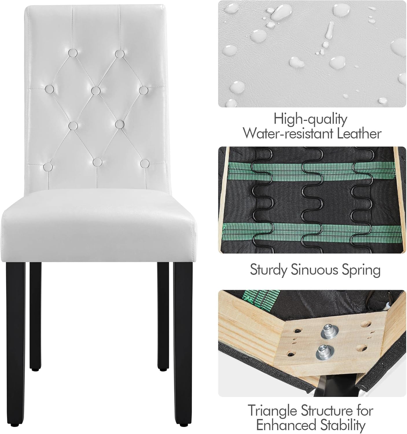 Yaheetech Dining Chairs Set of 2 Modern Style Faux Leather Dining Room Chairs with Solid Wood Legs and Button Tufted Padded for Home Kitchen and Restaurant, White