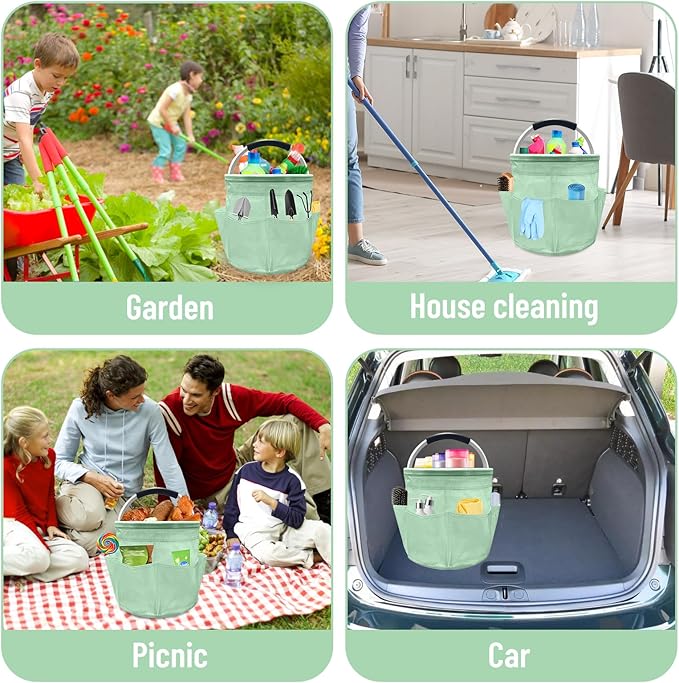 Cleaning Caddy for Cleaning Supplies, 17L Cleaning Supply Caddy with Handle Foldable Cleaning Supplies Organizer Bucket Tool Bag Organizer Cleaning Products Organizers for Home, Garden (Green)