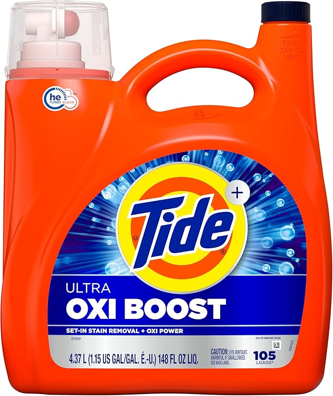 Tide Ultra Oxi Boost Liquid Laundry Detergent, 148 fl oz, 105 Loads, Advanced Stain Remover with Extra Oxi Power