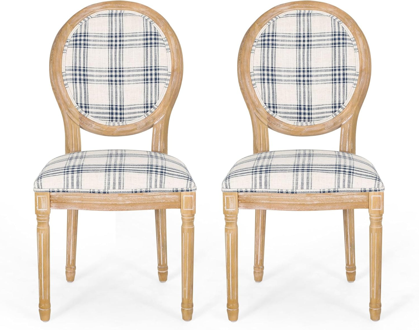 Christopher Knight Home Phinnaeus Dining Chair Set, Set of 2, Fabric, Dark Blue Plaid + Natural