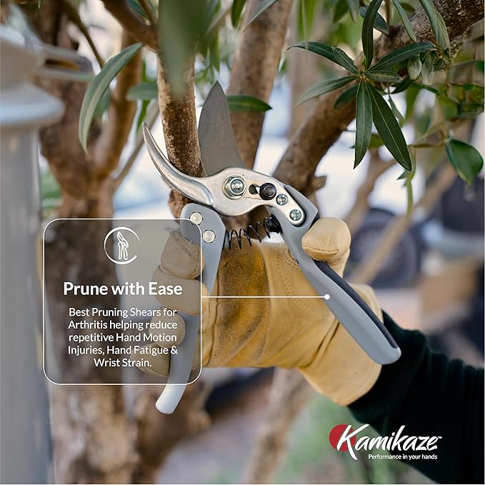Kamikaze Pruning Shears, Professional Heavy Duty Handheld Clippers with Japanese Steel Titanium Blade, 1" Cutting Capacity, Ergonomic Handle Reduces Fatigue & Boosts Efficiency – Arthritis-Friendly