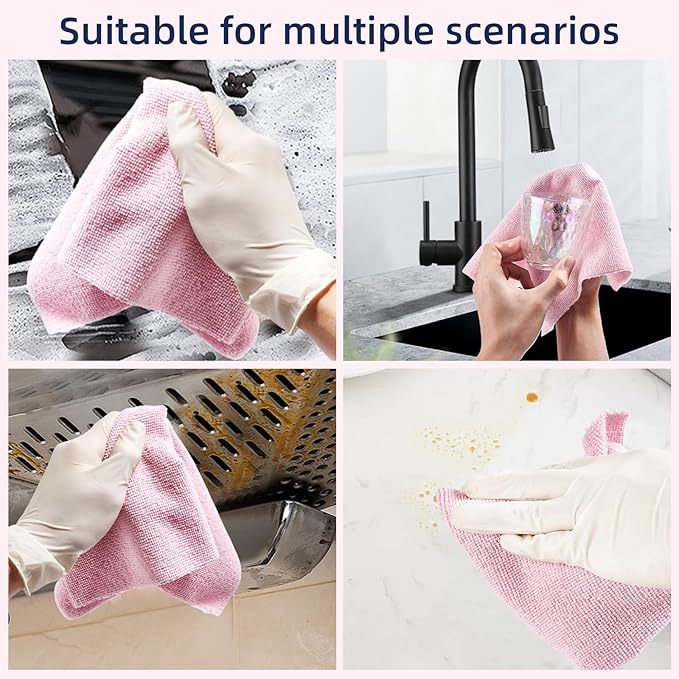 & PLUSH Microfiber Cleaning Cloth Roll - 70 Pack, Tear Away Microfiber Towels, 12" x 12", Reusable, Washable, Streak Free, Ultra Absorbent Dish Rags for Car, Home, Garage or Shop (Pink and Blue)