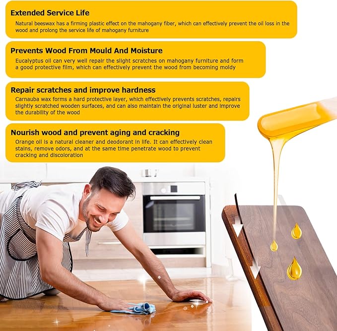 CARGEN Beeswax Furniture Polish, Wood Seasoning Beeswax for Furniture Wood Wax for Dining Table Floor Doors Chairs Cabinets to Protect and Care 5pcs Beeswax Polish and 3pcs Sponges