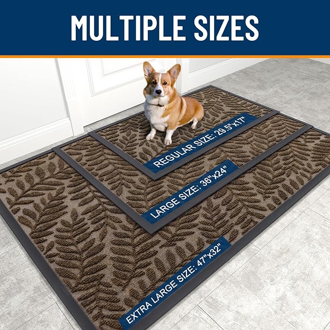 OLANLY Door Mat Indoor Outdoor Entrance, 47x32, Waterproof All-Weather All-Season Doormat, Sturdy Natural Rubber, Stain and Fade Resistant, Low Profile, Easy Clean Patio Entryway Mat, Medium Brown