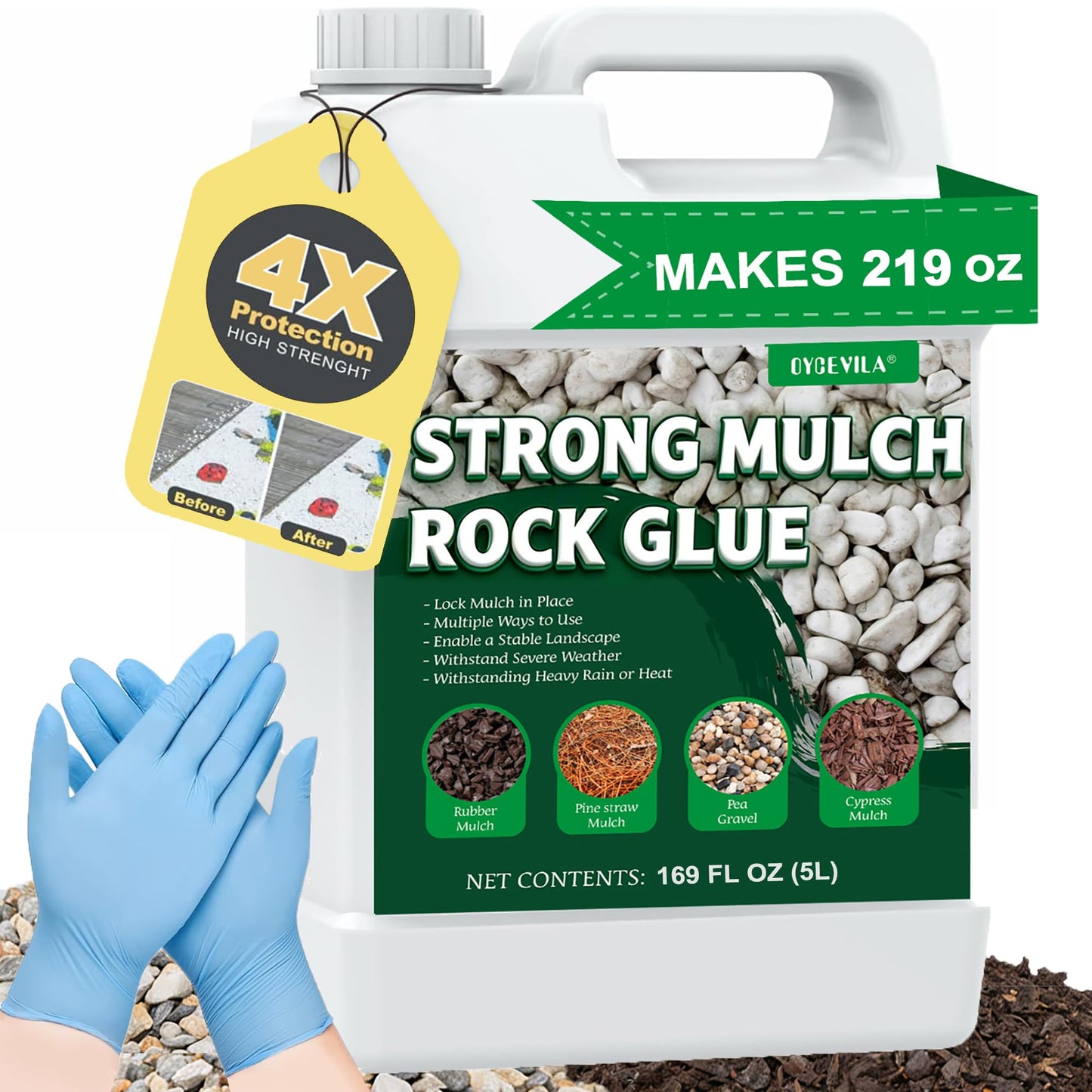 169 oz Clear Mulch Glue for Landscaping — Strong Rock Glue for Landscaping, All-Weather Anchor Binder Adhesive, Locks Down Gravel & Stones, Prevents Wind & Rain Erosion, Pet-Safe (Covers 500 sq ft)