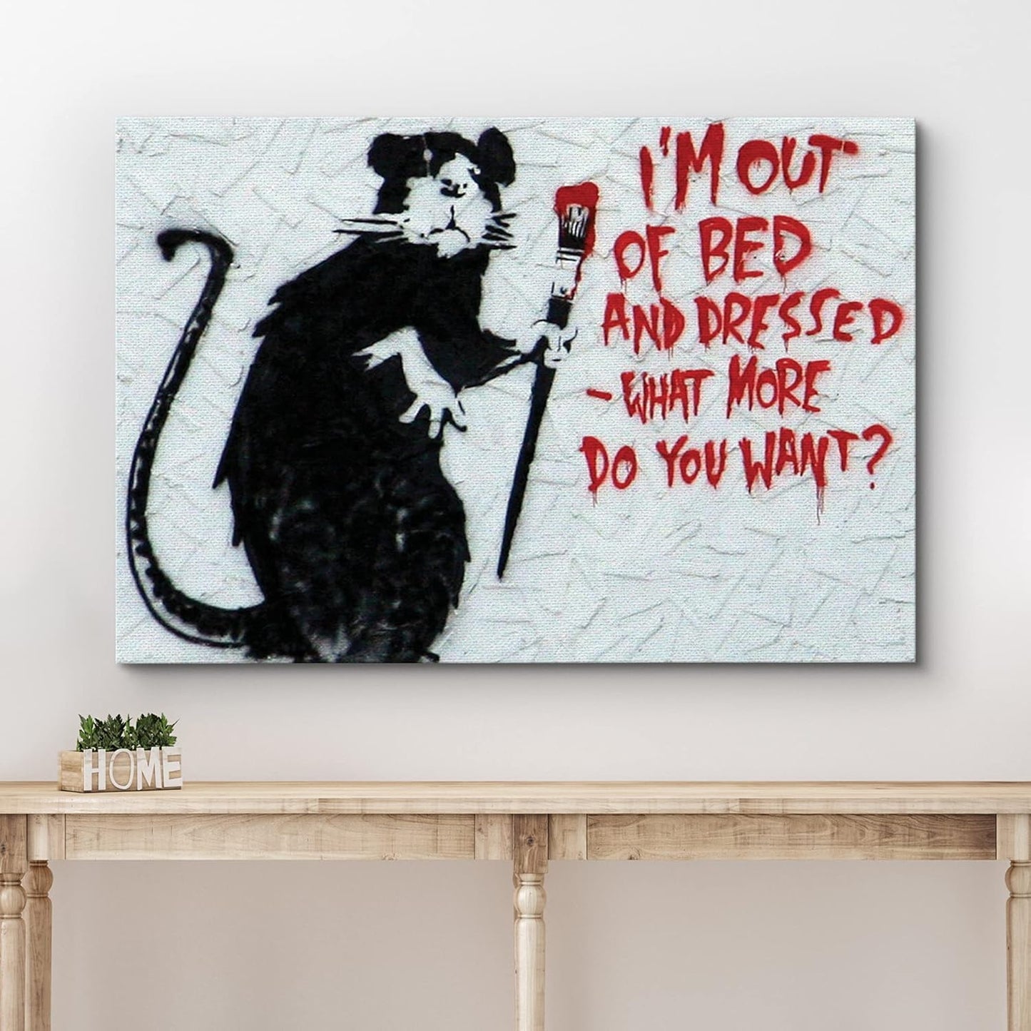 wall26 Canvas Print Wall Art Banksy Rat with Red Paintbrush Graffiti & Street Art Pop Culture Illustrations Pop Art Bohemian Multicolor Dark for Living Room, Bedroom, Office - 32"x48"