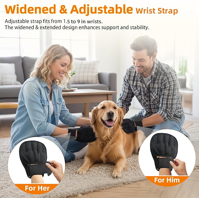Pet Hair Remover Glove for Cats & Dogs, Patented Adjustable Strap, Reusable Five-Finger Grooming Glove, Non-Slip Fit, Removes Pet Hair from Couch, Carpet, Laundry & Car Seat