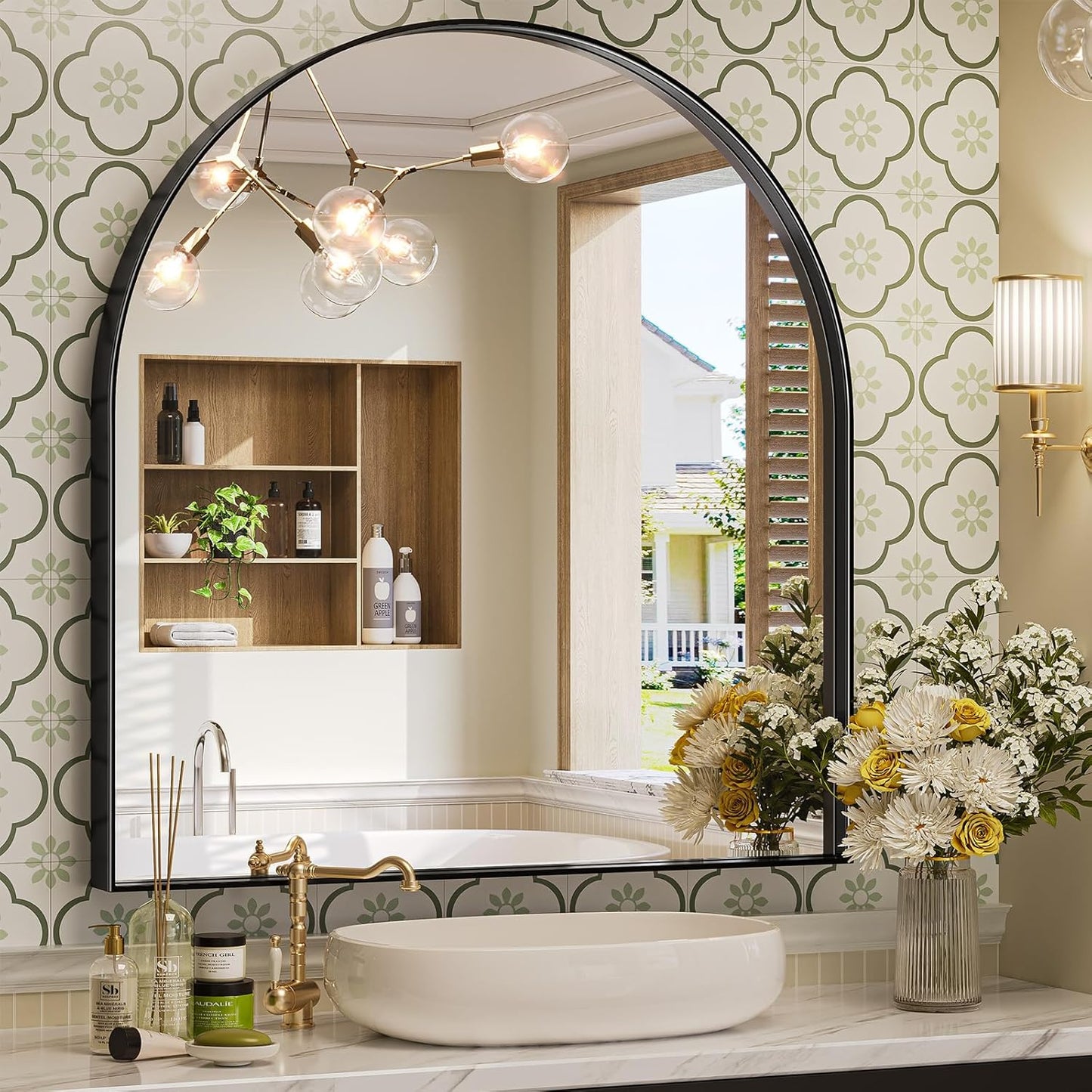 Brightify Arched Mirror, 31 x 33 Inch Black Arch Mirror, Metal Frame Black Arched Wall Mirror, Arched Top Bathroom Vanity Mirror for Living Room Bedroom Mantel Entryway Hallways