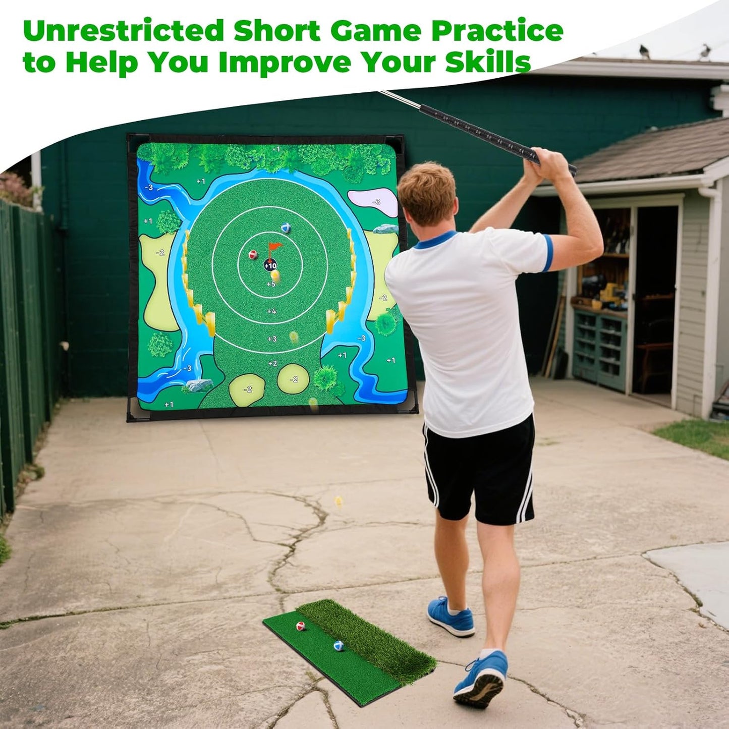 FAHKNS Golf Chipping Game Set, Golf Game for Kids & Adults, Balls x 40, The Original Portable Golf Game for Chipping Practice for Family Golfers, Outdoor and Indoor (Free Adjustable Club x1)